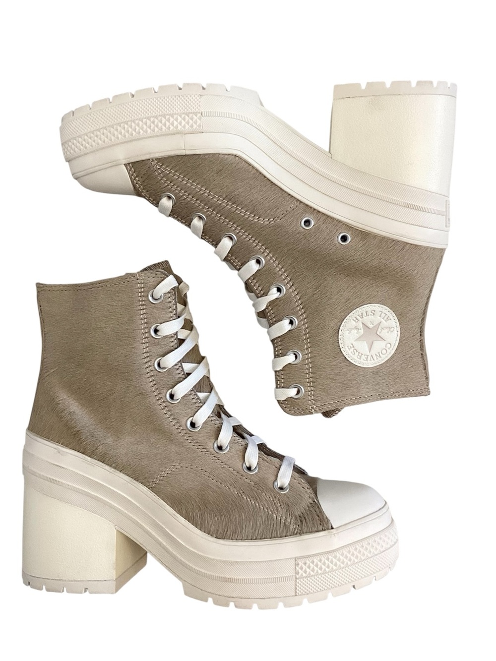 Converse NWOT 10.5 Chuck 70 De Lux Platform Calf-hair Womens Sneakers Beige Flaw